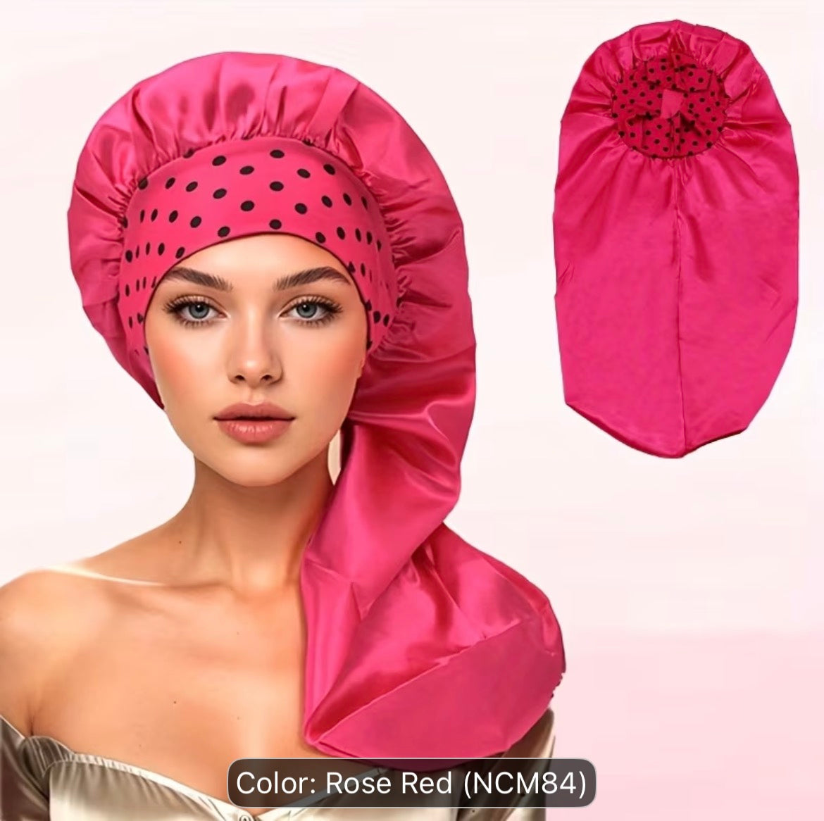 Long Satin Sleep Bonnet for Curly Hair, Braids & Dreadlocks – Polka Dot Print