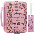 Women’s Floral Bible Organizer Cover – Pink Christian Bible Case with Handle, Zipper & Pen Holder