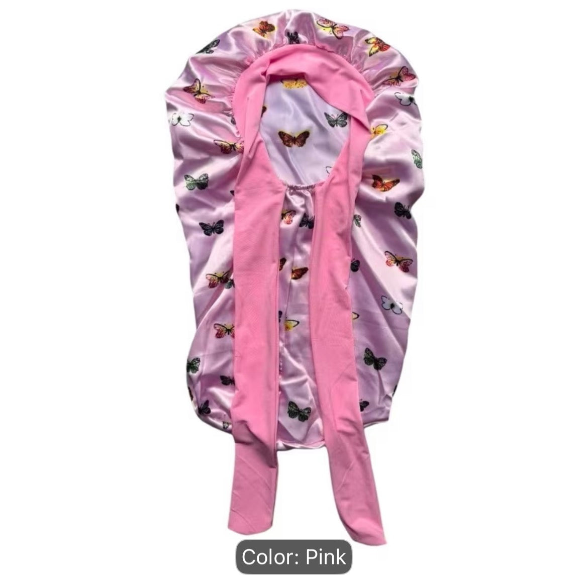Butterfly Print Satin Hair Bonnet – Elastic Sleep Cap & Protective Headwrap