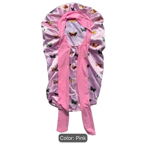 Butterfly Print Satin Hair Bonnet – Elastic Sleep Cap & Protective Headwrap