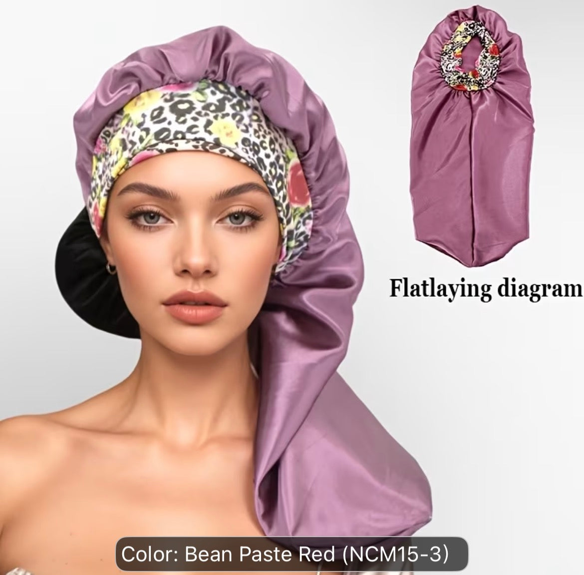 Long Satin Sleep Bonnet for Curly Hair, Braids & Dreadlocks – Polka Dot Print