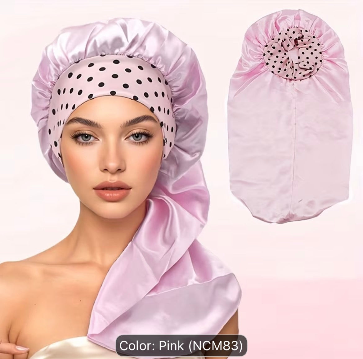 Long Satin Sleep Bonnet for Curly Hair, Braids & Dreadlocks – Polka Dot Print