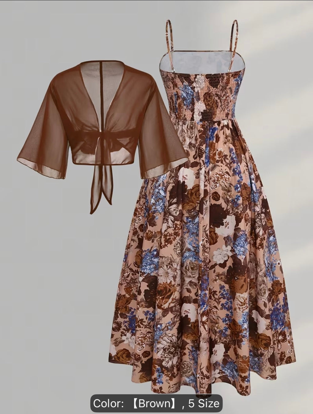 Plus Size Floral Dress & Chiffon Cardigan Set – Elegant 2-Piece Women’s Outfit