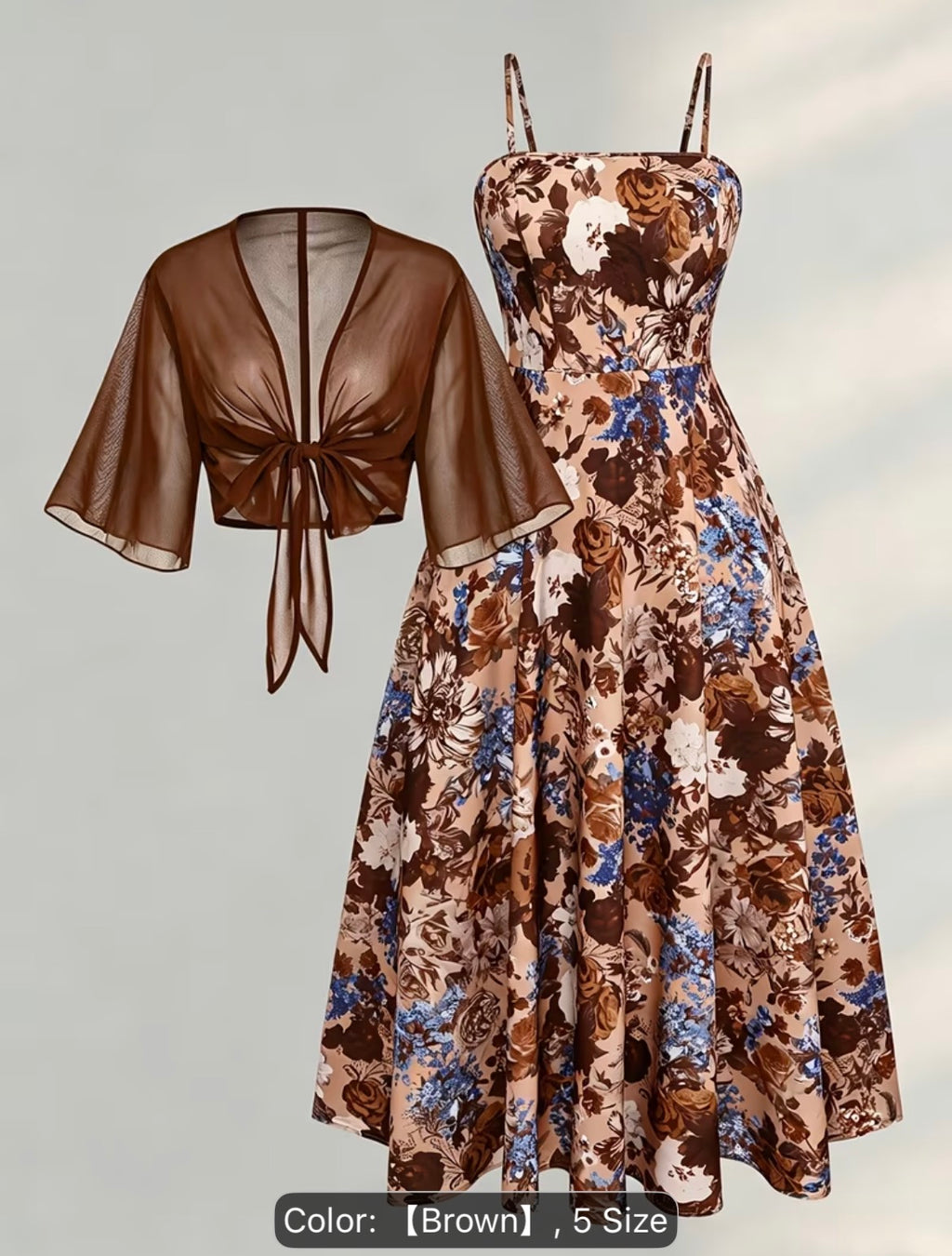 Plus Size Floral Dress & Chiffon Cardigan Set – Elegant 2-Piece Women’s Outfit
