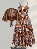Plus Size Floral Dress & Chiffon Cardigan Set – Elegant 2-Piece Women’s Outfit
