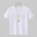 Elegant Pearl-Embellished Women’s T-Shirt – Chic Casual Style