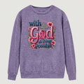 Women’s “With God” Floral Cross Long Sleeve Top – Elegant Faith-Inspired Style